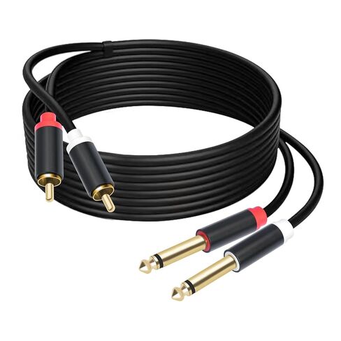 كابل توصيل صوت ستيريو مزدوج 1/4 TS إلى ثنائي RCA بطول 16 قدم، غلاف نحاسي مطلي بالذهب شديد التحمل 2X6.35 مم ذكر TS إلى 2 كابل محول ذكر RCA in Kuwait