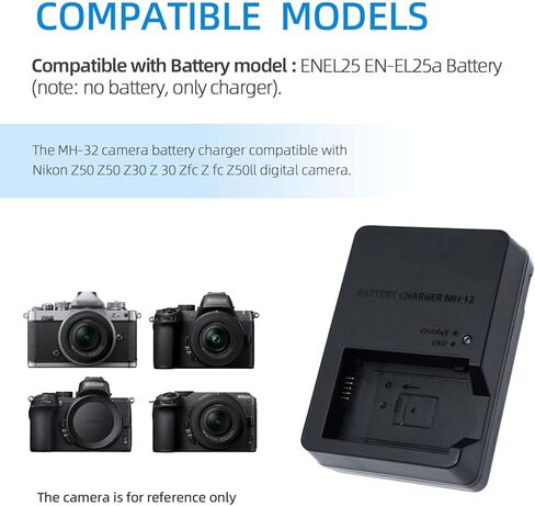 MH-32 Battery Charger Compatible with EN-EL25 ENEL25 EN-EL25a Battery for Z50 Z 50 Z30 Z 30 Zfc Z fc Z50II Digital SLR Camera in Kuwait