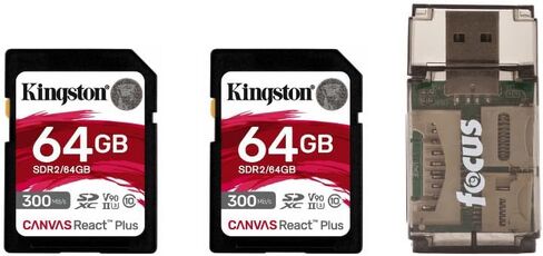 Kingston Canvas React Plus 64GB U3 V90 SD Card (2-Pack) Bundle with Focus All-in-One High Speed Card Reader (3 Items) in Kuwait