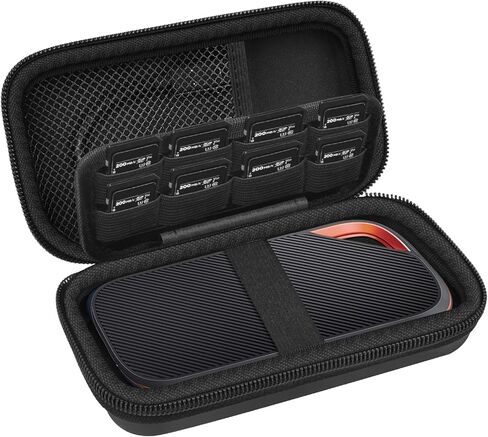 حافظة PAIYULE لجهاز SanDisk Extreme PRO SSD المحمول مع USB4، لمحركات الأقراص الصلبة SanDisk 2TB 4TB، وبطاقات الذاكرة، ومنظم حامل تخزين بطاقات SD (صندوق فقط) - أسود in Kuwait