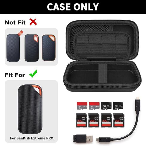 حافظة PAIYULE لجهاز SanDisk Extreme PRO SSD المحمول مع USB4، لمحركات الأقراص الصلبة SanDisk 2TB 4TB، وبطاقات الذاكرة، ومنظم حامل تخزين بطاقات SD (صندوق فقط) - أسود in Kuwait