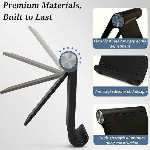 Black Adjustable Multi-Angle Portable Stand for Tablets, E-Readers & Phones in Kuwait