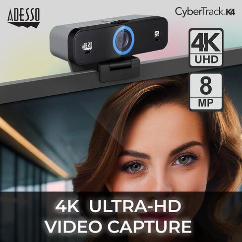 Adesso 4K Webcam Dual Microphones, Adjustable FOV, Built-in Dual Microphones, Privacy Switch, Tripod Mount & Crystal Clear 4K UHD Video - Perfect for Video Calls, Streaming, and Online Classes in Kuwait