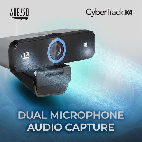 Adesso 4K Webcam Dual Microphones, Adjustable FOV, Built-in Dual Microphones, Privacy Switch, Tripod Mount & Crystal Clear 4K UHD Video - Perfect for Video Calls, Streaming, and Online Classes in Kuwait