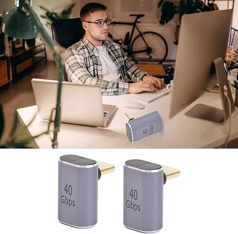 قطعتان من محول USB C، موصل بزاوية قائمة 90 درجة، محول من النوع C عالي السرعة بسرعة 40 جيجابت في الثانية لشحن المساحات الصغيرة ونقل البيانات in Kuwait