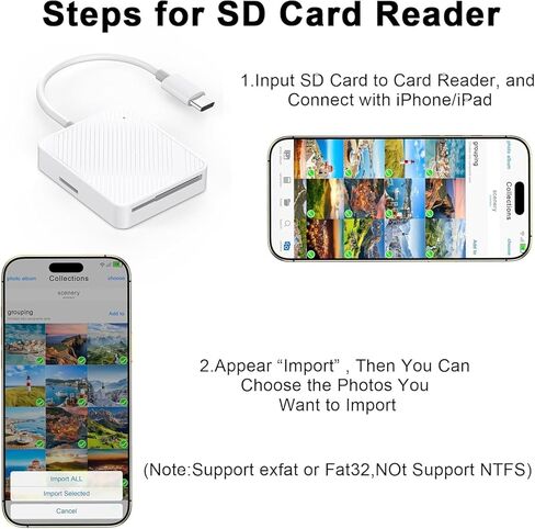 [Apple MFi Certified] USB SD Card Reader for iPhone iPad,USB C High Speed to SD TF Card Adapter for iPhone,Camera Memory Card Readers with Micro SD for iPhone 17 Air Pro Max 16 15 Plus iPad MacBook in Kuwait