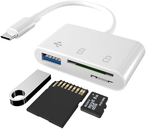 قارئ بطاقات USB C 3 في 1 مع كابل، قارئ بطاقات SD/TF + محول USB-A OTG، قراءة فردية لبطاقة مزدوجة، توصيل وتشغيل نقل سريع للبيانات للهاتف/الكمبيوتر اللوحي/الكمبيوتر المحمول، أبيض in Kuwait