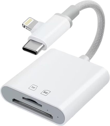 [Apple MFi Certified] SD Card Reader for iPhone iPad Mac, SD Card Adapter with USB-C and Lightning Dual Slot for MicroSD/SD, TF Card Trail Camera Viewer Memory Plug and Play (White) in Saudi Arabia