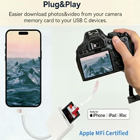 [Apple MFi Certified] SD Card Reader for iPhone iPad Mac, SD Card Adapter with USB-C and Lightning Dual Slot for MicroSD/SD, TF Card Trail Camera Viewer Memory Plug and Play (White) in Saudi Arabia