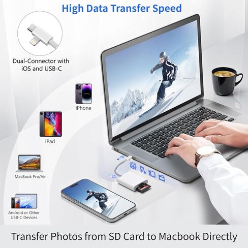 [Apple MFi Certified] SD Card Reader for iPhone iPad Mac, SD Card Adapter with USB-C and Lightning Dual Slot for MicroSD/SD, TF Card Trail Camera Viewer Memory Plug and Play (White) in Saudi Arabia