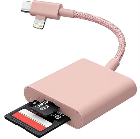 [Apple MFi Certified] SD Card Reader for iPhone iPad Mac, SD Card Adapter with USB-C and Lightning Dual Slot for MicroSD/SD, TF Card Trail Camera Viewer Memory Plug and Play (White) in Kuwait