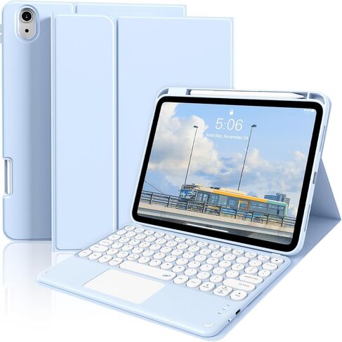 حافظة JKSML لجهاز iPad الجيل العاشر مع لوحة مفاتيح، وغطاء قابل للطي مع حامل أقلام رصاص، ولوحة تتبع متعددة اللمس، وإضاءة خلفية بـ 7 ألوان، ولوحة مفاتيح قابلة للفصل لجهاز iPad (A16) الجيل الحادي عشر/العاشر in Kuwait