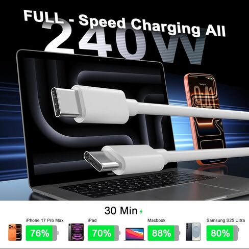 [معتمد من Apple MFi] كابل شحن سريع iPhone 17 Pro Max، كابل شحن USB C إلى USB C سلك شحن USB C لهاتف iPhone 17/17 Pro/17 Pro Max/Air/16/16 Pro Max/16 Plus/15 in Kuwait