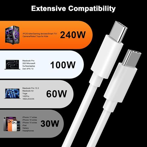 [معتمد من Apple MFi] كابل شحن سريع iPhone 17 Pro Max، كابل شحن USB C إلى USB C سلك شحن USB C لهاتف iPhone 17/17 Pro/17 Pro Max/Air/16/16 Pro Max/16 Plus/15 in Kuwait