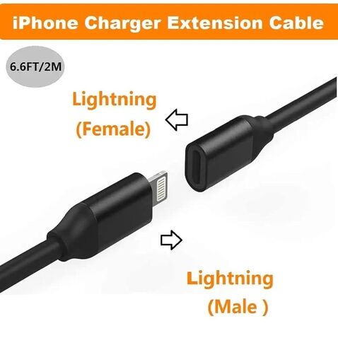 for iPhone Charger Extension Cable,6FT Lightning Extender Dock Cable Compatible with iPhone 14 Pro 13 Pro Max 12 11 X XR 8 7 6 Male to Female Cable Extension Adapter Cord Pass Video,Data,Audio Black in Kuwait