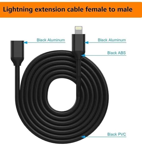 for iPhone Charger Extension Cable,6FT Lightning Extender Dock Cable Compatible with iPhone 14 Pro 13 Pro Max 12 11 X XR 8 7 6 Male to Female Cable Extension Adapter Cord Pass Video,Data,Audio Black in Kuwait