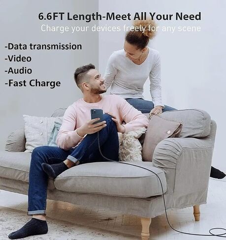 for iPhone Charger Extension Cable,6FT Lightning Extender Dock Cable Compatible with iPhone 14 Pro 13 Pro Max 12 11 X XR 8 7 6 Male to Female Cable Extension Adapter Cord Pass Video,Data,Audio Black in Kuwait