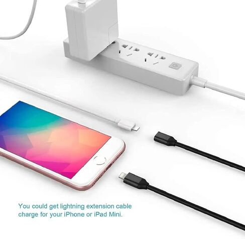 for iPhone Charger Extension Cable,6FT Lightning Extender Dock Cable Compatible with iPhone 14 Pro 13 Pro Max 12 11 X XR 8 7 6 Male to Female Cable Extension Adapter Cord Pass Video,Data,Audio Black in Kuwait