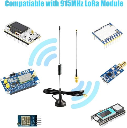 هوائي LoRa طويل المدى 915 ميجا هرتز مع قاعدة مغناطيسية SMA ذكر + كابل محول 10 سم للوحة تطوير Meshtastic ESP32 LoRa V3 لوحة OLED وحدة LoRa 915 ميجا هرتز، قطعتان in Kuwait