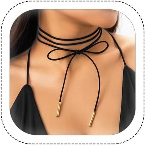 BETHYNAS Gothic Bow-Knot Velvet Choker Necklace Sexy Long Wrap Rope Collar Tie Neck Chain with Silver Gold Pendant Boho Party Neck Accessories for Women and Girls (Black) in Kuwait