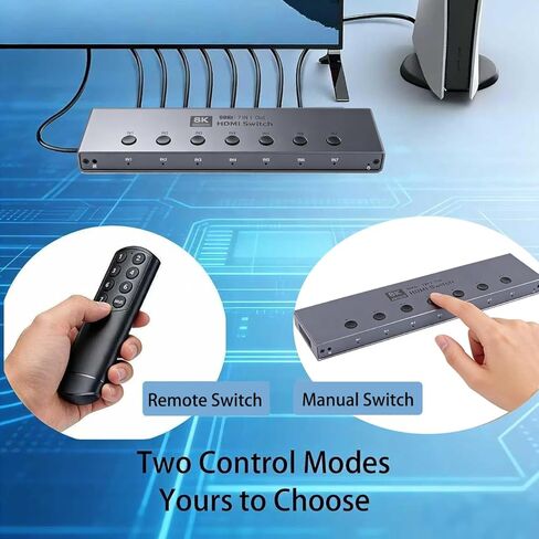 محول HDMI: محول HDMI 2.1 بدقة 8K@60 هرتز، مخرج 7 في 1، 48 جيجابت في الثانية مع جهاز تحكم عن بعد يدعم HDR10+ Dolby Vision، CEC، | متوافق مع PS5، وXbox Series X، وApple TV، ومشغل Blu-Ray، وHDTV، والشاشة in Kuwait