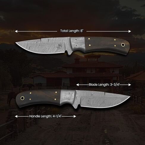 Knives Ranch Handmade Damascus Steel Hunting Full Tang Utility Knife with Indian Rosewood Handle and Heavy-Duty Cow Leather Horizontal Cowboy Style Sheath (2142-IRW) in Kuwait