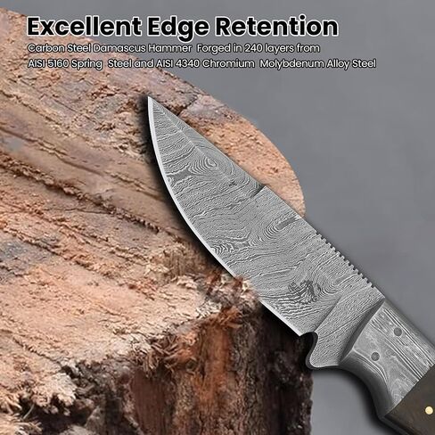 Knives Ranch Handmade Damascus Steel Hunting Full Tang Utility Knife with Indian Rosewood Handle and Heavy-Duty Cow Leather Horizontal Cowboy Style Sheath (2142-IRW) in Kuwait