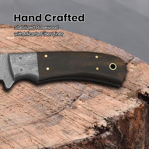 Knives Ranch Handmade Damascus Steel Hunting Full Tang Utility Knife with Indian Rosewood Handle and Heavy-Duty Cow Leather Horizontal Cowboy Style Sheath (2142-IRW) in Kuwait
