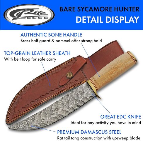 SANZ Damascus Hunting Knife 12.50 Inch - Camping Knife with Wood Handle, Full Tang Blade & Sheath for Hunting, Camping & Outdoor uses for Men in Kuwait