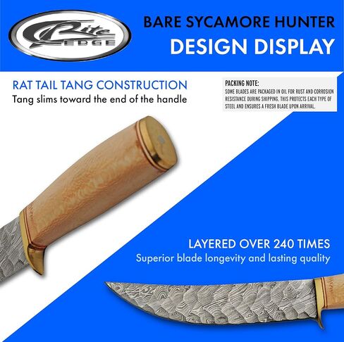 SANZ Damascus Hunting Knife 12.50 Inch - Camping Knife with Wood Handle, Full Tang Blade & Sheath for Hunting, Camping & Outdoor uses for Men in Kuwait