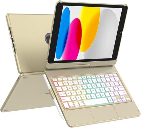حافظة لوحة مفاتيح HOTLIFE لجهاز iPad 10.2 الجيل التاسع/الثامن/السابع، لوحة مفاتيح تعمل باللمس لأجهزة iPad الجيل التاسع/الثامن/السابع الجيل - غطاء واقٍ قابل للدوران 360 درجة - لوحة مفاتيح iPad الجيل التاسع/الثامن/السابع مع حامل قلم رصاص in Kuwait