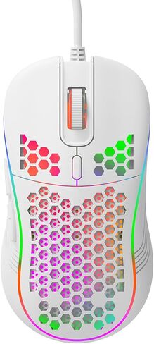 ماوس ألعاب سلكي DC G40U، تصميم مريح على شكل قرص العسل RGB، 4 مستويات DPI (1200/2400/4800/7200)، مستشعر بصري، التوصيل والتشغيل، متوافق مع أجهزة الكمبيوتر الشخصية وأجهزة Mac والكمبيوتر اللوحي (أسود) in Kuwait