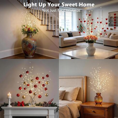 Bexdir Lighted Olive Branches with Timer, Lighted Branches 33IN 99 LED,Vase Artificial Light, Olive Night Light, Artificial Plant for Home Spring Christmas Party Wedding Decor-Battery Operated in Saudi Arabia