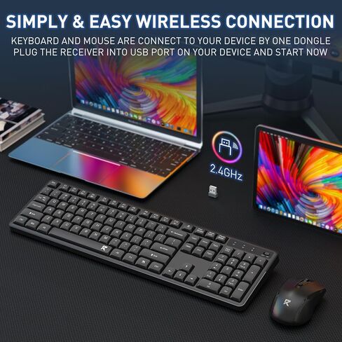 مجموعة لوحة مفاتيح وماوس لاسلكية من Redragon BS7634، 104 مفاتيح 2.4 جيجا هرتز لوحة مفاتيح غشائية لاسلكية منخفضة المستوى مع تصميم منخفض المستوى، قبضة مريحة مريحة، ماوس 4000 نقطة في البوصة كحد أقصى in Kuwait