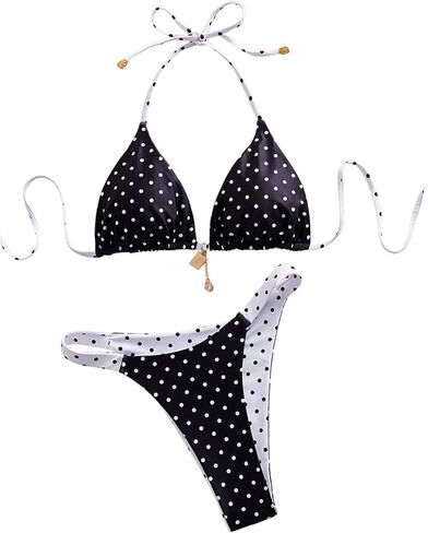 BEAUDRM Women's 2 Piece Polka Dots Bikini Set Halter String High Cut Thong Reversible Bathing Suits Resort Wear in Saudi Arabia