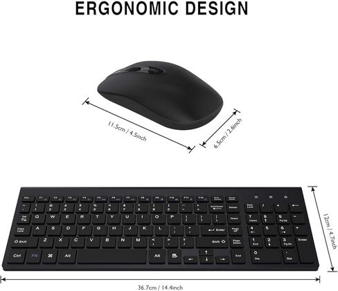 cimetech Wireless Keyboard and Mouse Combo, Compact Silent Ergonomic Scissor Switch Keyboard and Optical Mouse Set, 2.4G Lag-Free Cordless Keyboard Mice for Computer, Mac, Laptop, PC, Windows - Black in Kuwait