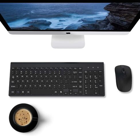 cimetech Wireless Keyboard and Mouse Combo, Compact Silent Ergonomic Scissor Switch Keyboard and Optical Mouse Set, 2.4G Lag-Free Cordless Keyboard Mice for Computer, Mac, Laptop, PC, Windows - Black in Kuwait