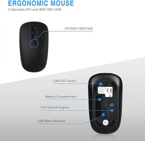 cimetech Wireless Keyboard and Mouse Combo, Compact Silent Ergonomic Scissor Switch Keyboard and Optical Mouse Set, 2.4G Lag-Free Cordless Keyboard Mice for Computer, Mac, Laptop, PC, Windows - Black in Kuwait