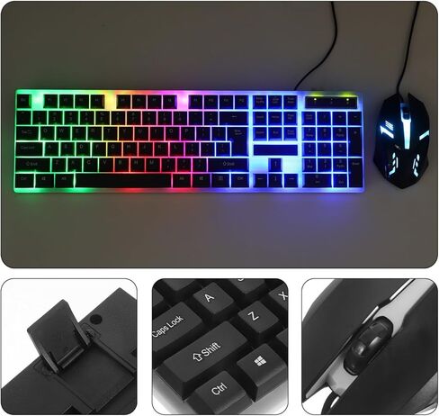 مجموعة لوحة مفاتيح وماوس سلكية للألعاب مع إضاءة خلفية LED، تصميم مريح، فتحات تصريف ومواد متينة للاستخدام المريح على المدى الطويل، مجموعة لوحة مفاتيح وماوس USB للكمبيوتر in Kuwait