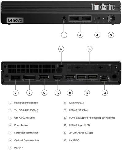 كمبيوتر مكتبي Lenovo ThinkCentre M70q Gen 5 Tiny Business، Intel 10-Core i5-14400T (> i7-13700T)، UHD Graphics 730، MFF، كمبيوتر صغير، Wi-Fi، كمبيوتر IST مخصص 16 جيجابايت/32 جيجابايت DDR5 RAM، 512 جيجابايت/1 تيرابايت SSD، Win 11 Pro in Kuwait