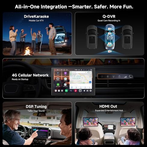 V10 10" QLED Android Double DIN Car Stereo with Car Karaoke, Pro DSP 4V Pre-Out, HDMI Out, aptX HD Bluetoth, 4G LTE, Wireless CarPlay & Android Auto, with 1080P Front Dash Cam & Backup Cam in Kuwait