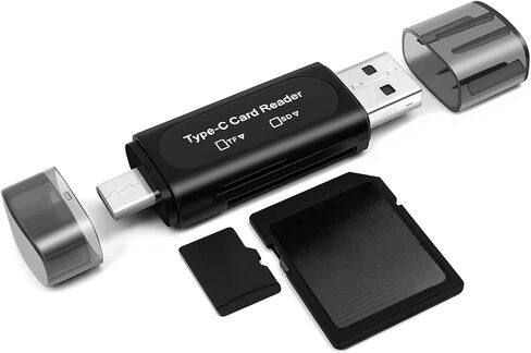 قارئ بطاقات Micro SD 4 في 1 نوع C USB A محول مزدوج الفتحة لـ SD SDHC SDXC MicroSD للكمبيوتر المحمول والهاتف الذكي والكاميرا اللوحية، أسود in Kuwait