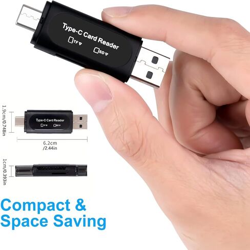 قارئ بطاقات Micro SD 4 في 1 نوع C USB A محول مزدوج الفتحة لـ SD SDHC SDXC MicroSD للكمبيوتر المحمول والهاتف الذكي والكاميرا اللوحية، أسود in Kuwait