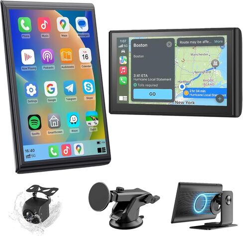 Portable CarPlay Screen for Car Wireless Car Play & Android Auto Touch Screen,7" HD,Landscape&Portrait,1080P Backup Camera GPS Navigation Music Voice Control Bluetooth AUX FM for All Vehicles in Kuwait