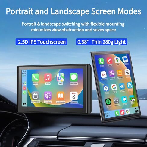 Portable CarPlay Screen for Car Wireless Car Play & Android Auto Touch Screen,7" HD,Landscape&Portrait,1080P Backup Camera GPS Navigation Music Voice Control Bluetooth AUX FM for All Vehicles in Kuwait