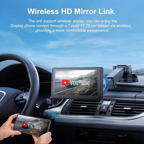 Portable CarPlay Screen for Car Wireless Car Play & Android Auto Touch Screen,7" HD,Landscape&Portrait,1080P Backup Camera GPS Navigation Music Voice Control Bluetooth AUX FM for All Vehicles in Kuwait