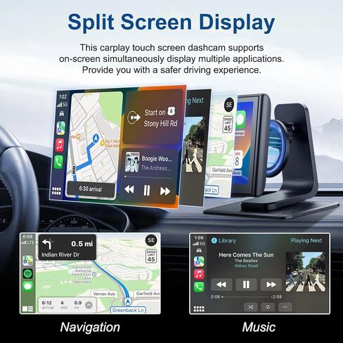 Portable CarPlay Screen for Car Wireless Car Play & Android Auto Touch Screen,7" HD,Landscape&Portrait,1080P Backup Camera GPS Navigation Music Voice Control Bluetooth AUX FM for All Vehicles in Kuwait