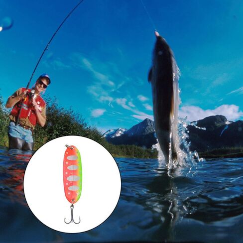 Lure Color Sequins 7g Three Hook Spoon Type Iron Plate Lure – Bionic Fishing Bait with Electroplated Iron Sheet, Orange Green (5.7x1.8x1cm) – Perfect for Attracting Fish in Kuwait