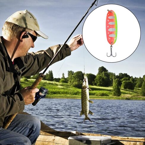 Lure Color Sequins 7g Three Hook Spoon Type Iron Plate Lure – Bionic Fishing Bait with Electroplated Iron Sheet, Orange Green (5.7x1.8x1cm) – Perfect for Attracting Fish in Kuwait