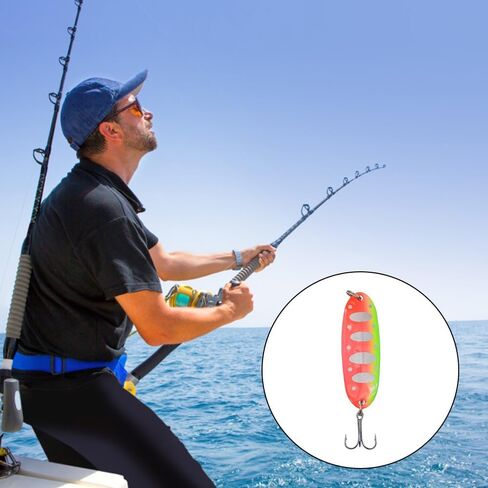 Lure Color Sequins 7g Three Hook Spoon Type Iron Plate Lure – Bionic Fishing Bait with Electroplated Iron Sheet, Orange Green (5.7x1.8x1cm) – Perfect for Attracting Fish in Kuwait